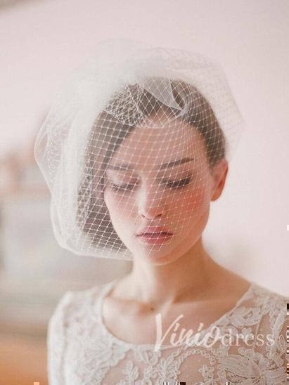 Vintage-Inspired Ivory Tulle and Mesh Birdcage Veils ACC1088-Veils-Viniodress-Ivory-Viniodress