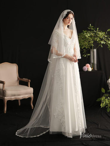 Vintage Lace Floor Length Bridal Veil Viniodress AC1303-Veils-Viniodress-Ivory-Viniodress