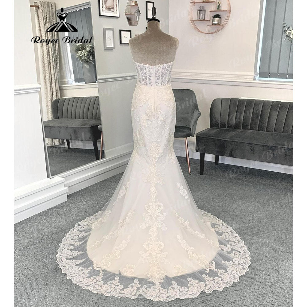 Roycebridal Vintage Lace Sweetheart Neckline Mermaid Off Shoulder Wedding Dress for Women 2024 Appliques Bridal Gown robe de soirée femme