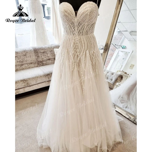 Roycebridal Vintage Spaghetti Straps Sweetheart Lace A Line Wedding Dress for Women 2025 Vestidos Civil Bridal Summer Beach Wedding Gown