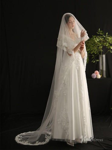 Vintage Spanish Mantilla Veil with Blusher Viniodress AC1305-Veils-Viniodress-Ivory-Viniodress