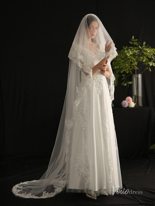 Vintage Spanish Mantilla Veil with Blusher Viniodress AC1305-Veils-Viniodress-Ivory-Viniodress