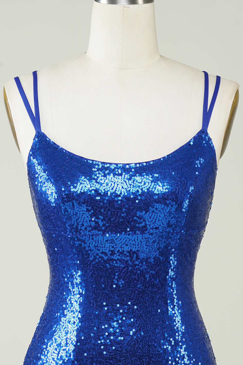 Royal Blue Sheath Spaghetti Straps Tight Sequins Backless Short Homecoming Dress