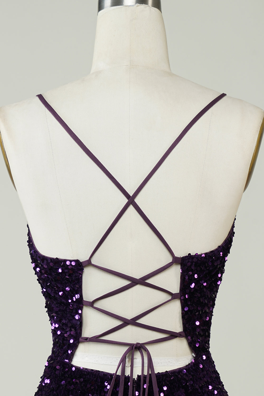 Sparkly Purple Sheath Backless Sequins Tight Short Homecoming Dress with Slit