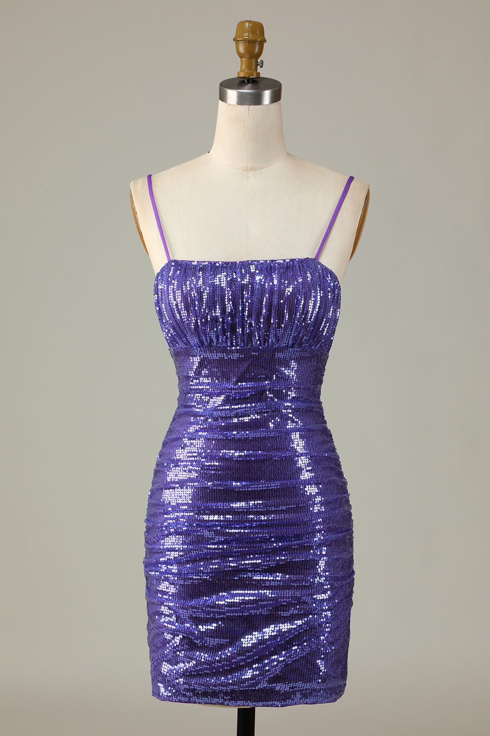 Sparkly Tight Purple Spaghetti Straps Tight Short Teen Homecoming Dress