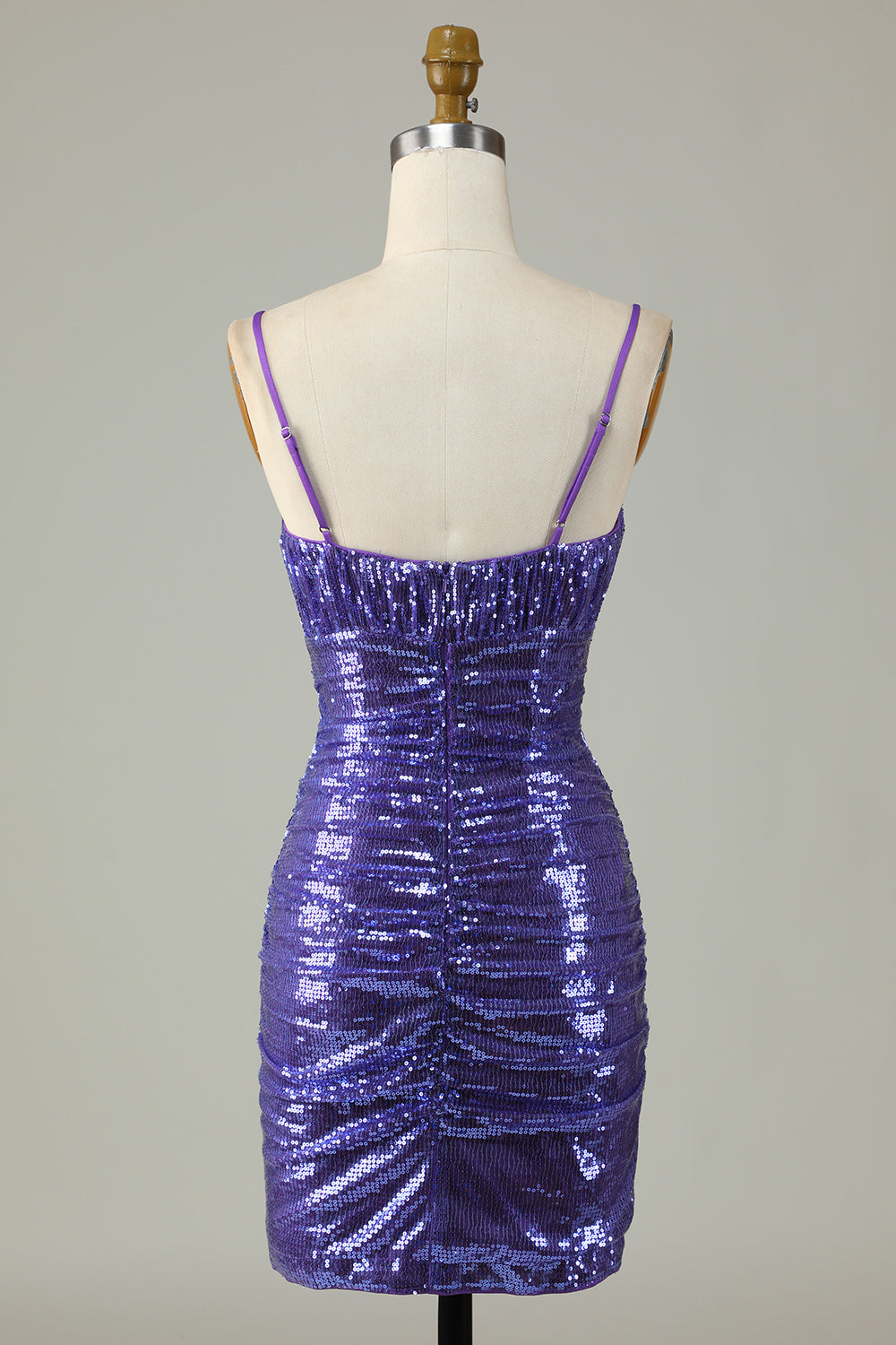 Sparkly Tight Purple Spaghetti Straps Tight Short Teen Homecoming Dress