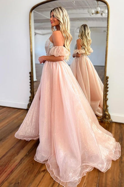 Roycebridal Brianna |A Line Strapless Blush Corset Organza Prom Dress