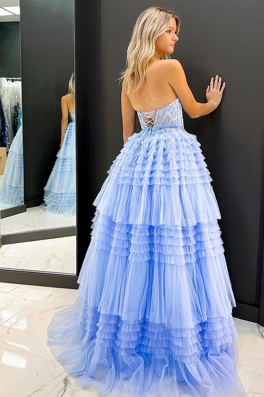 Roycebridal Gracie | A Line Sweetheart Tulle Long Prom Dress with Ruffles