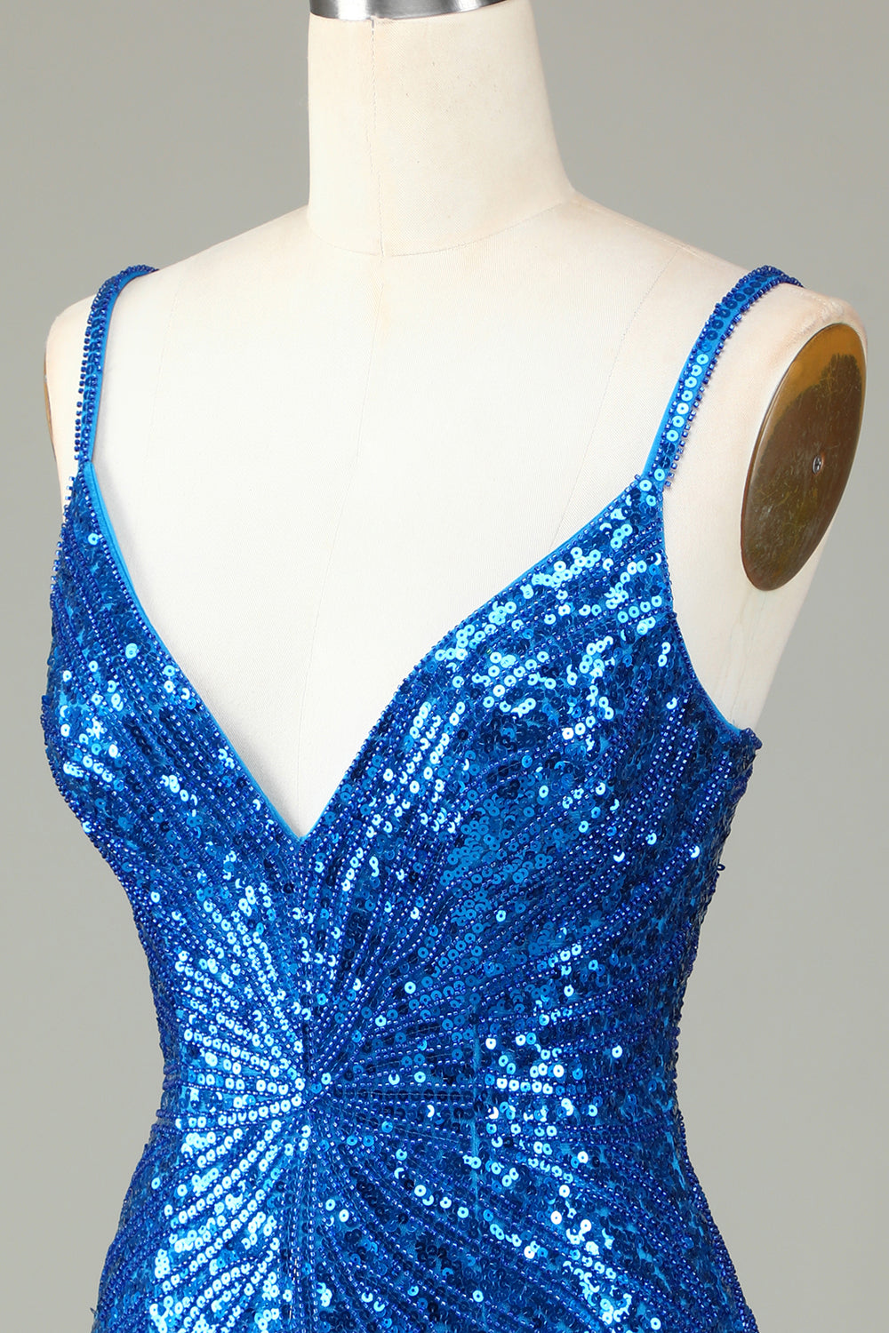 Sparkly Peacock Blue Bodycon Lace-Up Back Short Homecoming Dress with Beading