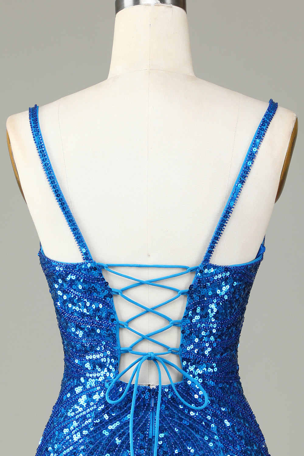 Sparkly Blue Bodycon Lace-Up Back Beaded Short Homecoming Dress with Tassel