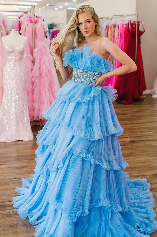 Roycebridal Peyton | A Line Strapless Long Prom Dress with Ruffles