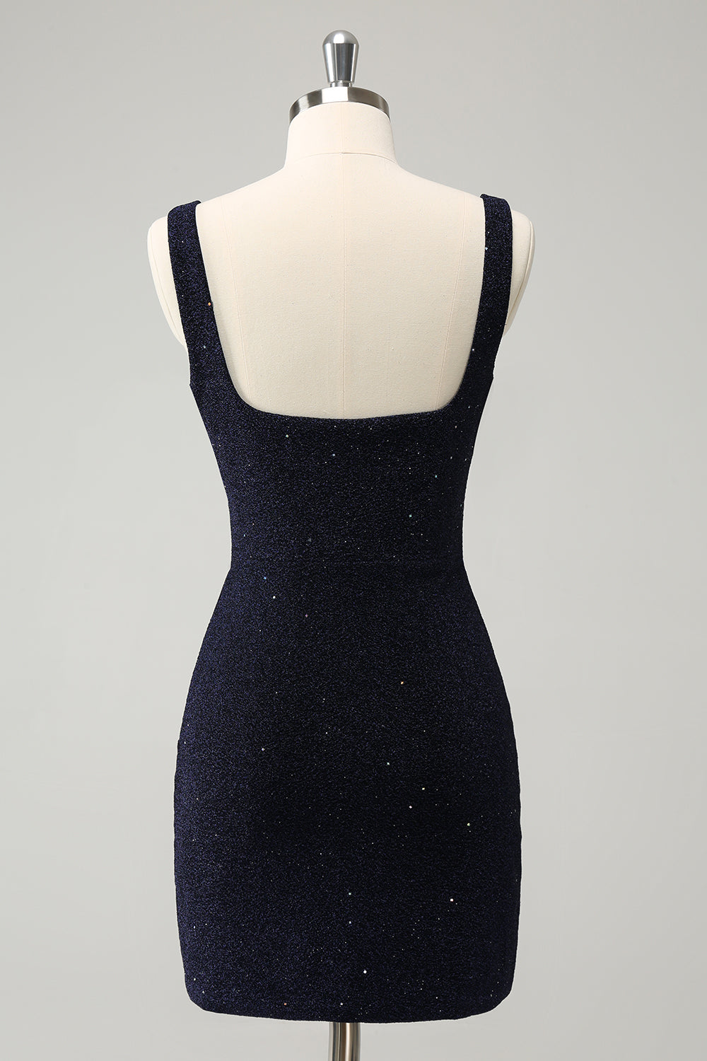 Sparkly Dark Blue Bodycon Square Neck Short Homecoming Dress with Slit