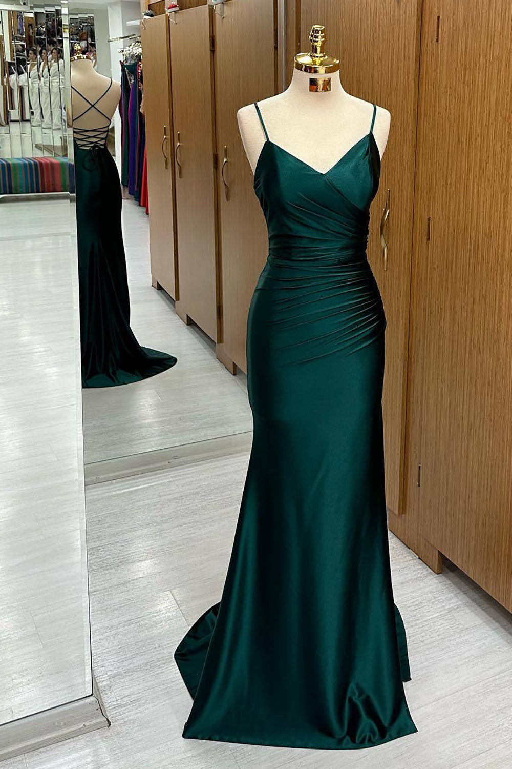 Roycebridal Dark Green Mermaid Satin Long Prom Dress