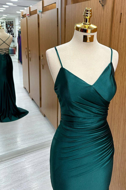 Roycebridal Dark Green Mermaid Satin Long Prom Dress