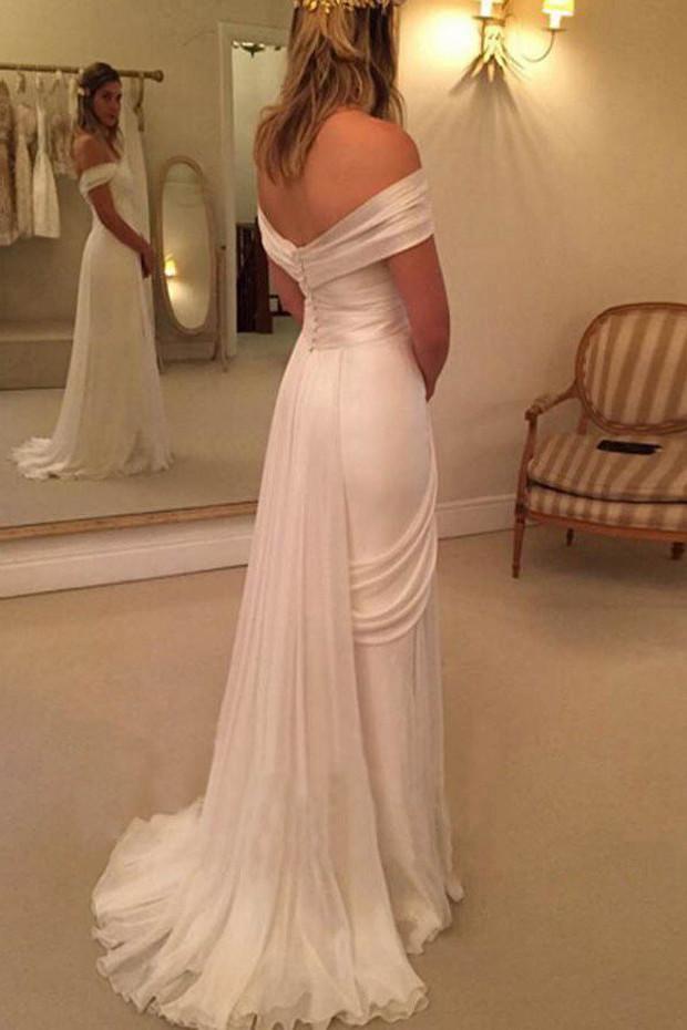 Gorgeous Off Shoulder Side Split Long Beach Wedding Dresses, Cheap Bridal Gowns, MW103 at musebridals.com