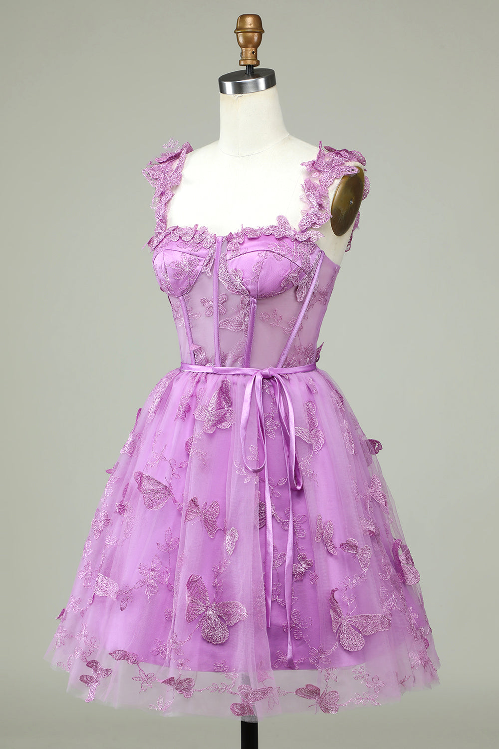 Cute Purple A Line Corset Short Homecoming Dress with Appliques