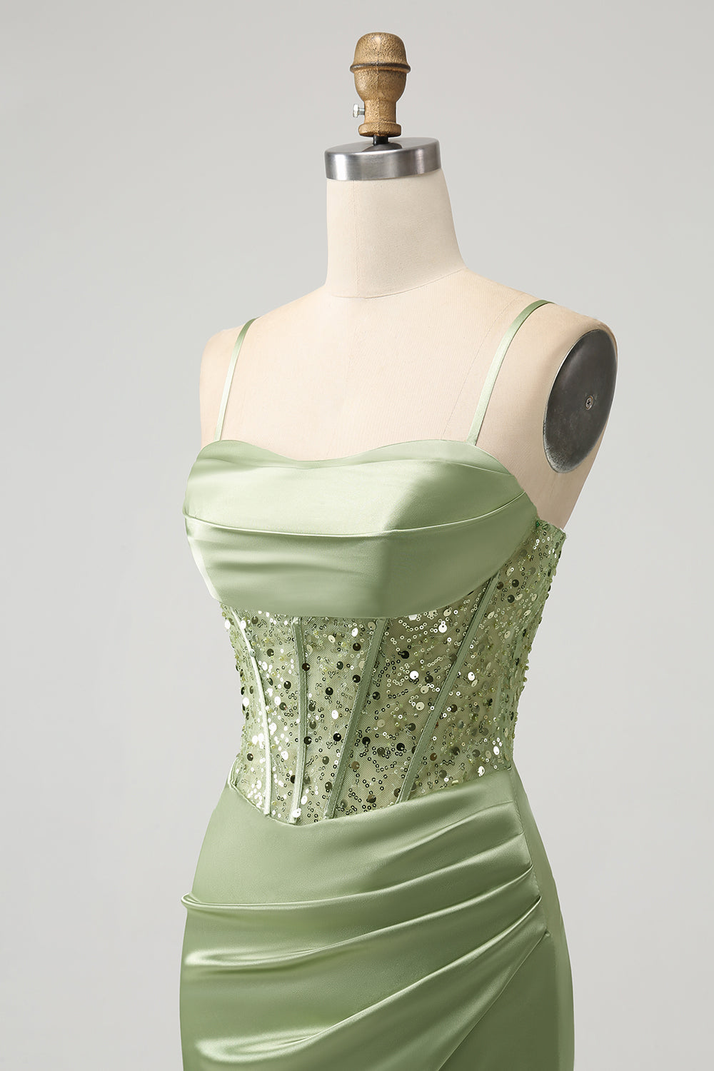 Sparkly Sage Bodycon Sequin Corset Short Homecoming Dress with Slit