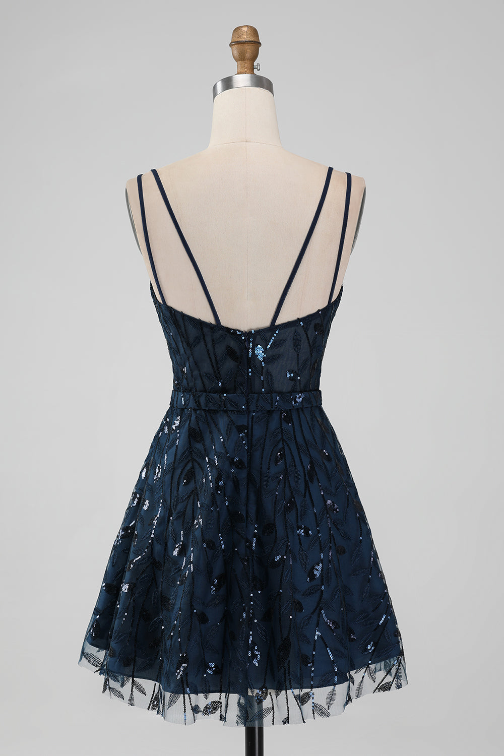 Sparkly Navy A Line Spaghetti Straps Sequins Short Homecoming Dress