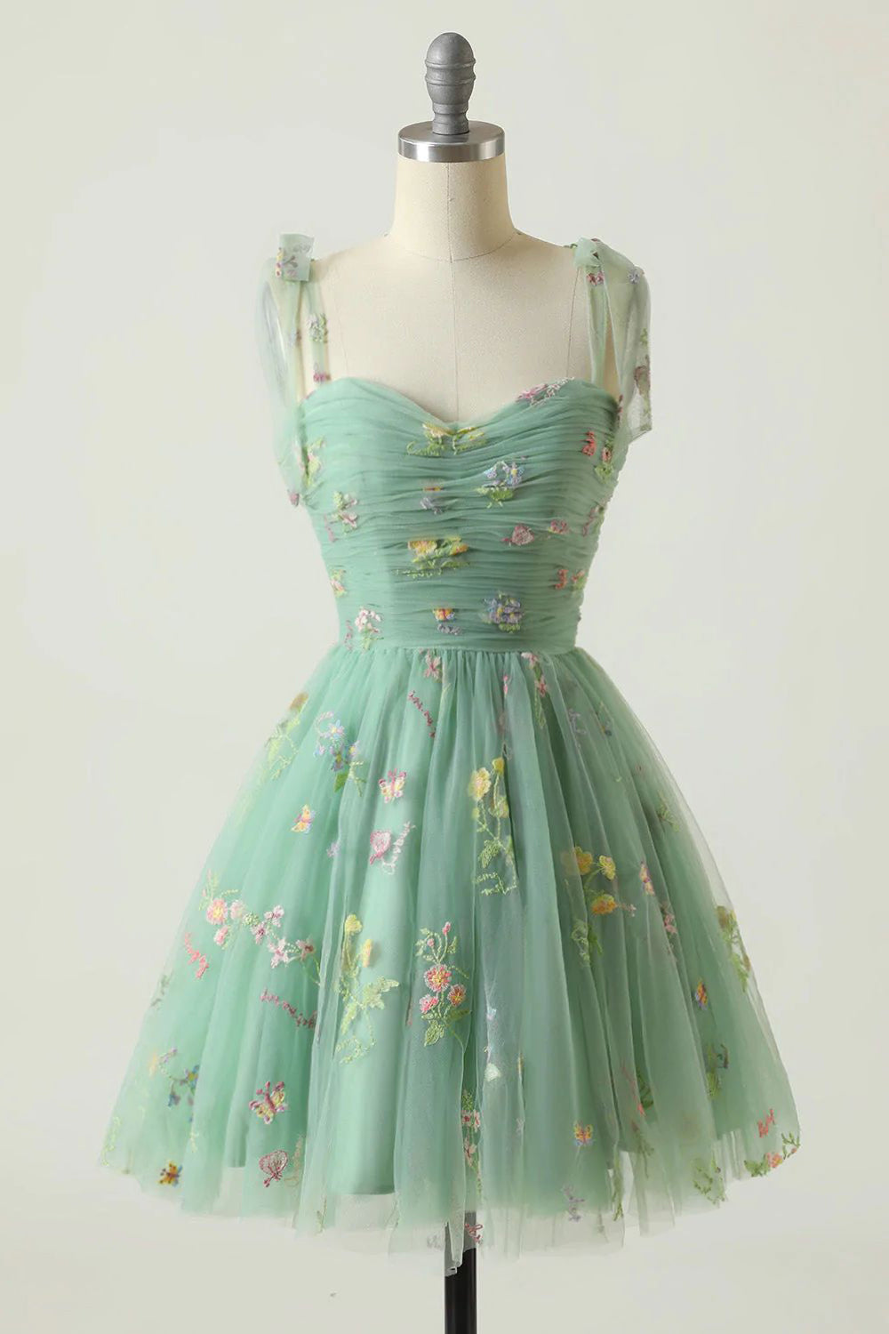 Cute Green A Line Spaghetti Straps Homecoming Dress with Embroidery