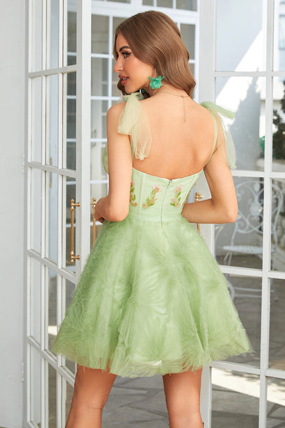 Green A Line Sweetheart Short Homecoming Dress with Appliques