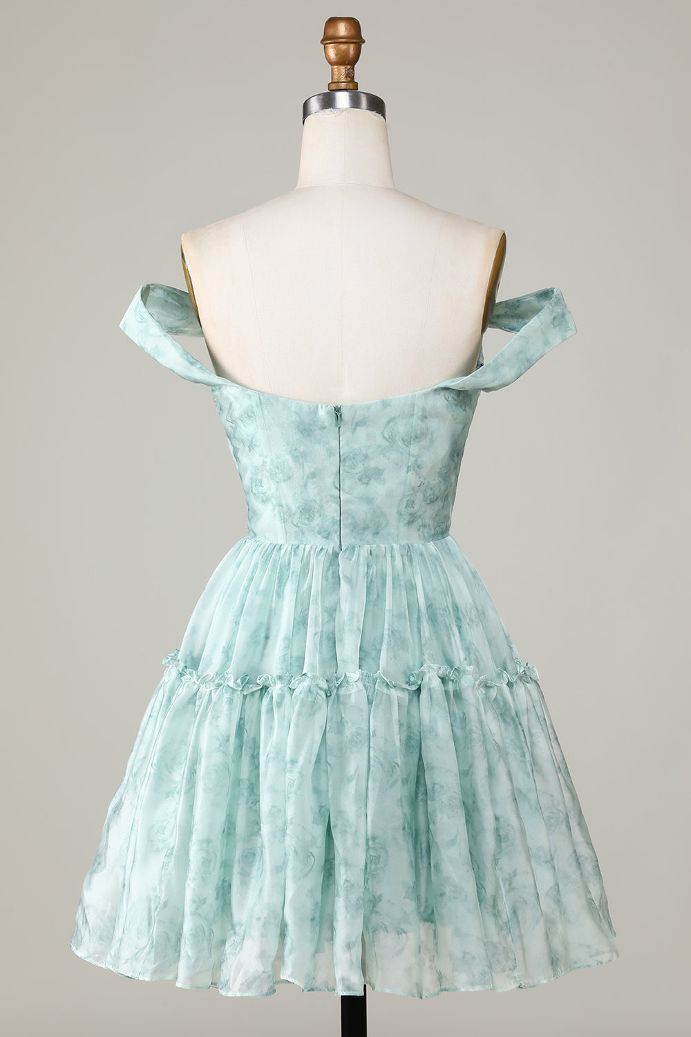 Cute Sage A Line Off The Shoulder Corset Pleated Unique Print Homecoming Dress