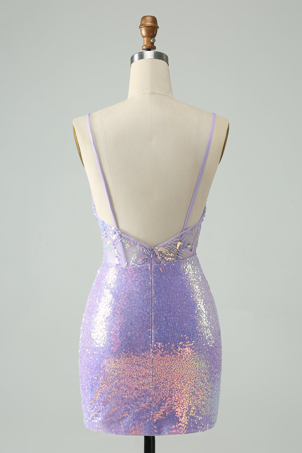 Glitter Light Blue Tight Spaghetti Straps Corset Short Homecoming Dress with Sequins