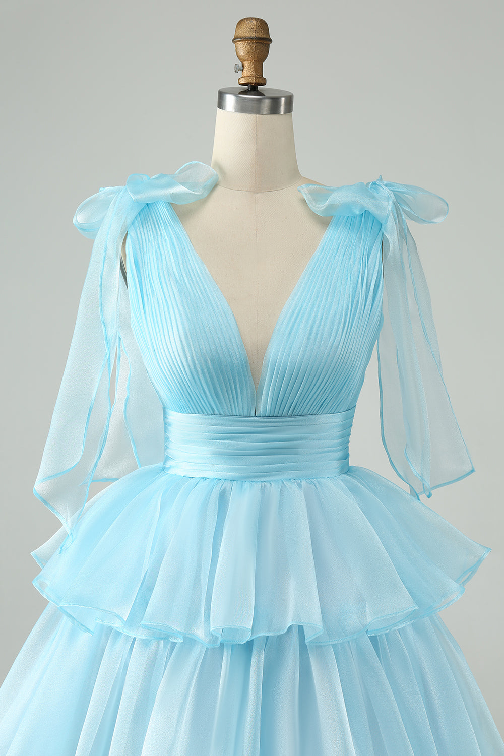 Cute Sky Blue A Line V Neck Backless Pleated Tiered Short Homecoming Dress