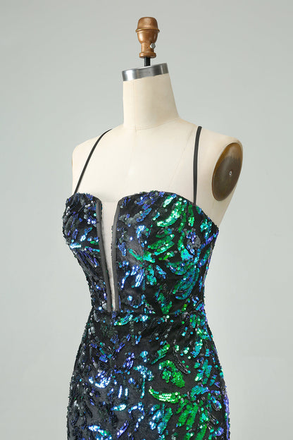 Pretty Green Black Bodycon Sparkly Sequin Short Homecoming Dress