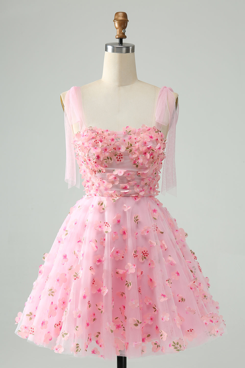 Cute Pink A Line Pearls Corset Short Homecoming Dress with Appliques Flower