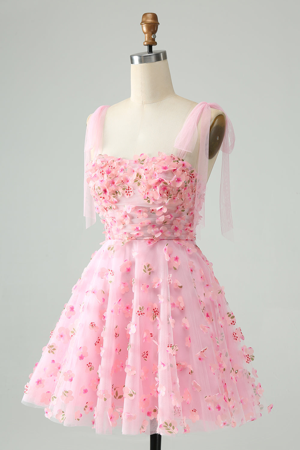 Cute Pink A Line Pearls Corset Short Homecoming Dress with Appliques Flower