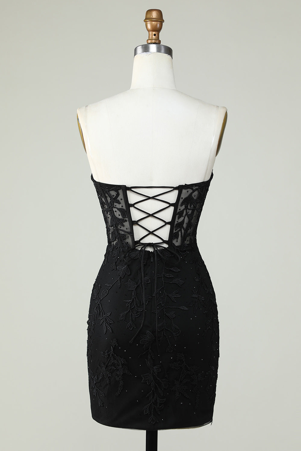 Bodycon Black Sweetheart Corset Short Homecoming Dress with Appliques