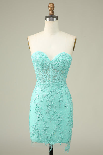 Bodycon Light Green Sweetheart Corset Short Homecoming Dress with Appliques