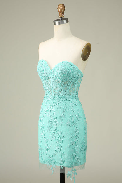 Bodycon Light Green Sweetheart Corset Short Homecoming Dress with Appliques