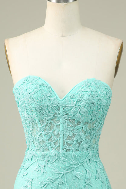 Bodycon Light Green Sweetheart Corset Short Homecoming Dress with Appliques