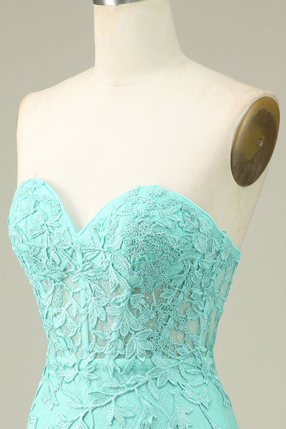 Bodycon Light Green Sweetheart Corset Short Homecoming Dress with Appliques