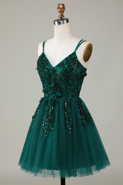 Dark Green Stylish A Line Spaghetti Straps Short Homecoming Dress with Beading