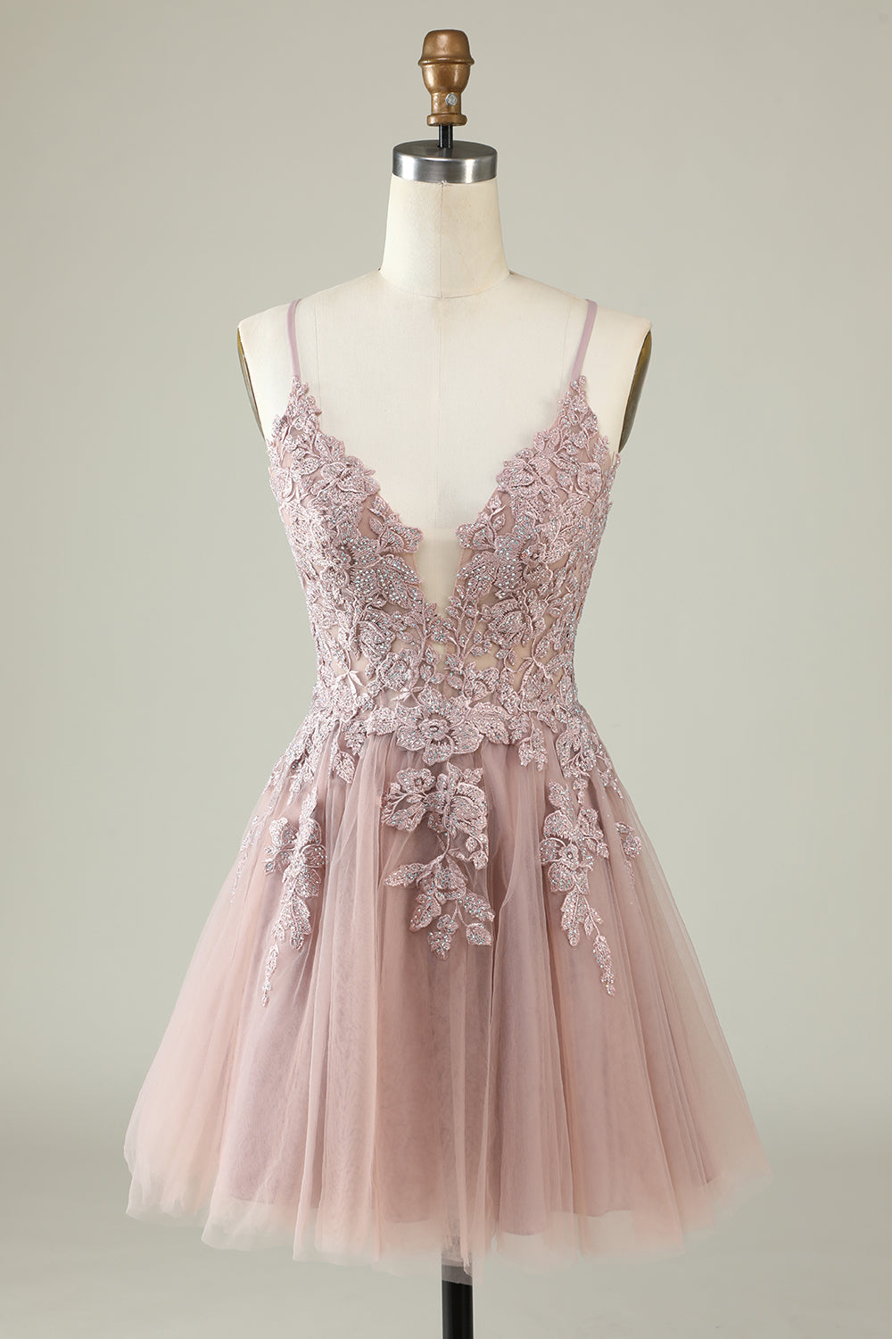 Blush A Line Spaghetti Straps Short Homecoming Dress with Appliques