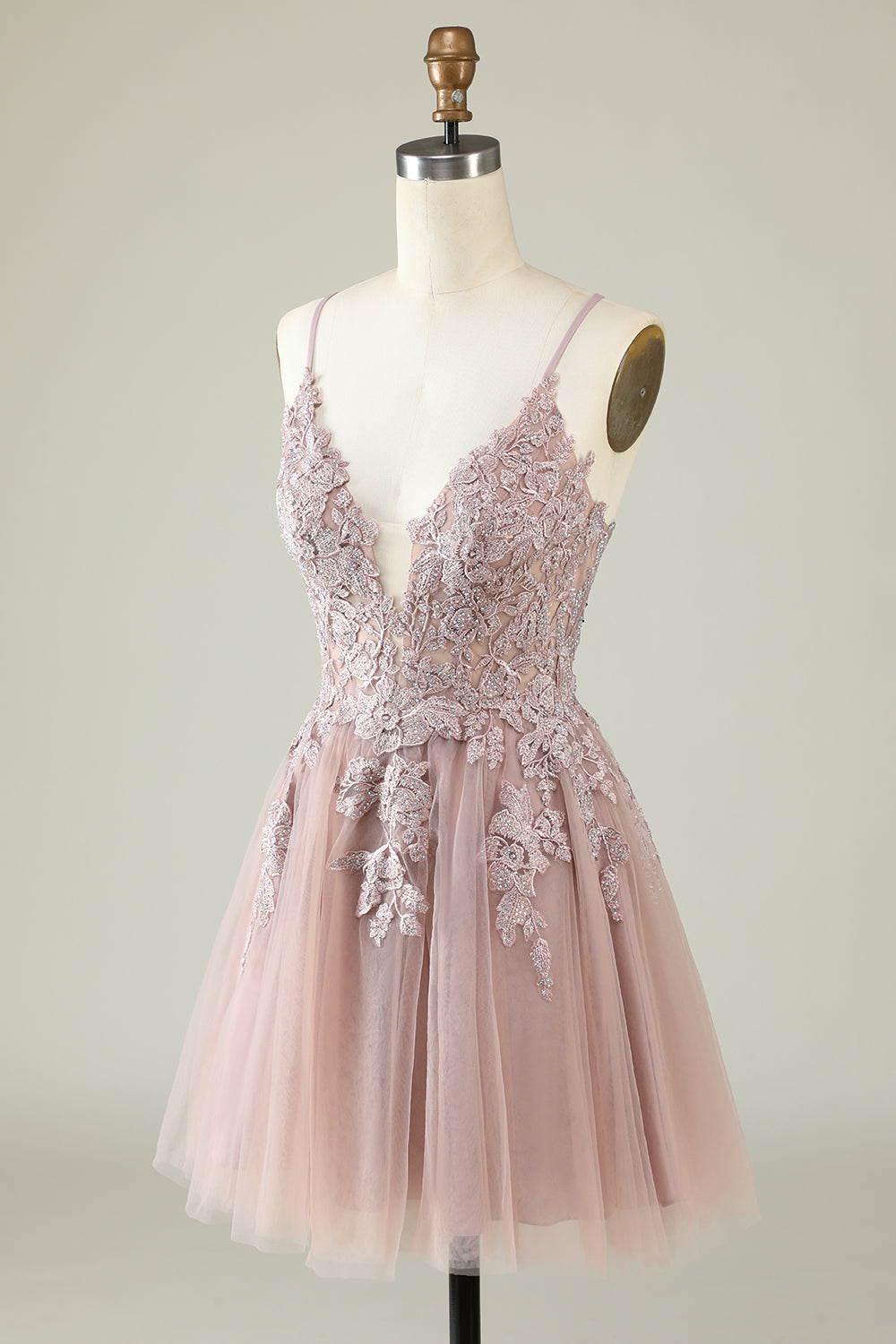 Blush A Line Spaghetti Straps Short Homecoming Dress with Appliques