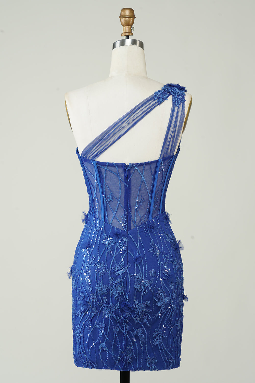 Royal Blue Unique Sheath One Shoulder Short Homecoming Dress with Appliques