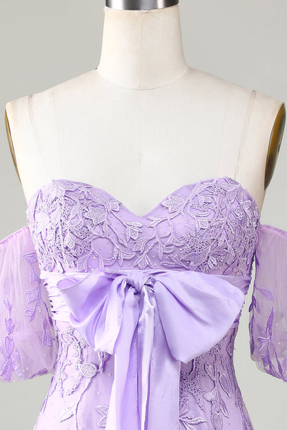 Purple Bodycon Sweetheart Short Homecoming Dress with Bowknot