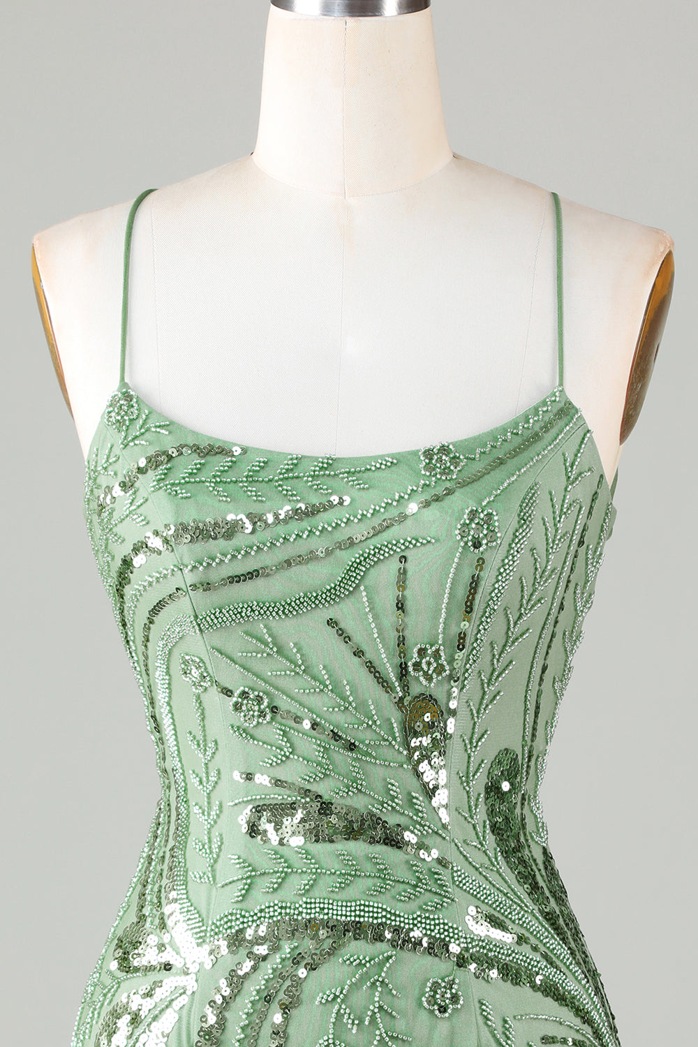 Sparkly Green Sheath Sequin Short Homecoming Dress with Criss Cross Back