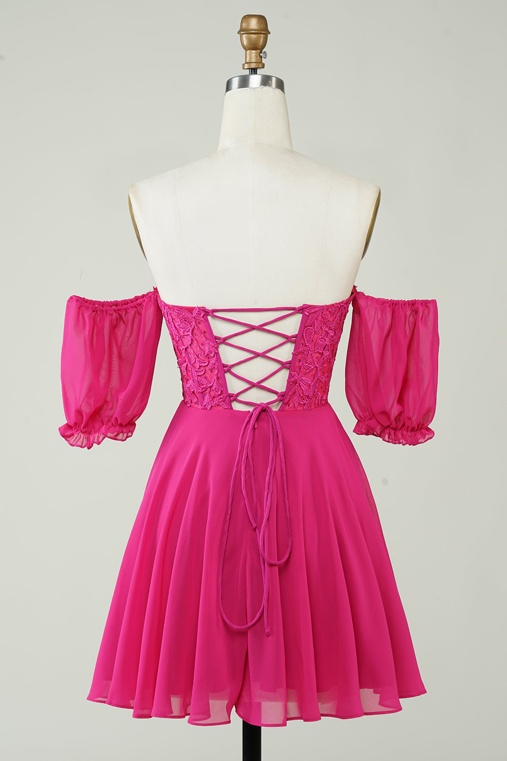 Fuchsia  A-Line CorsetChiffon Short Homecoming Dress with Lace