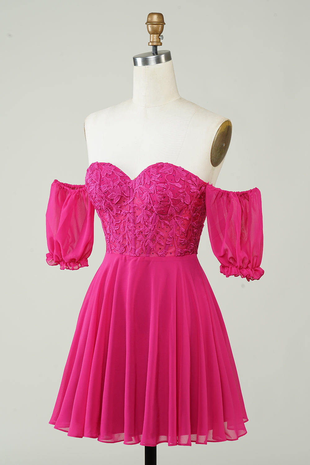 Fuchsia  A-Line CorsetChiffon Short Homecoming Dress with Lace