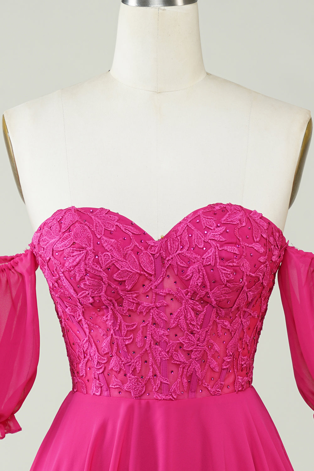 Fuchsia  A-Line CorsetChiffon Short Homecoming Dress with Lace