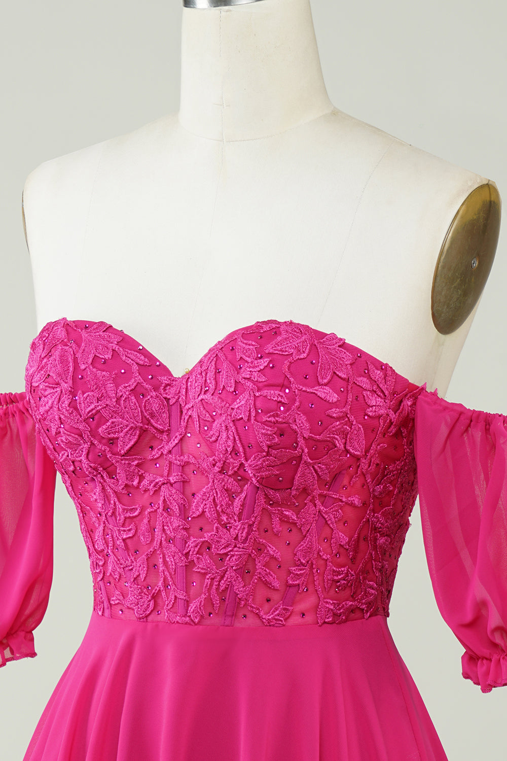 Fuchsia  A-Line CorsetChiffon Short Homecoming Dress with Lace