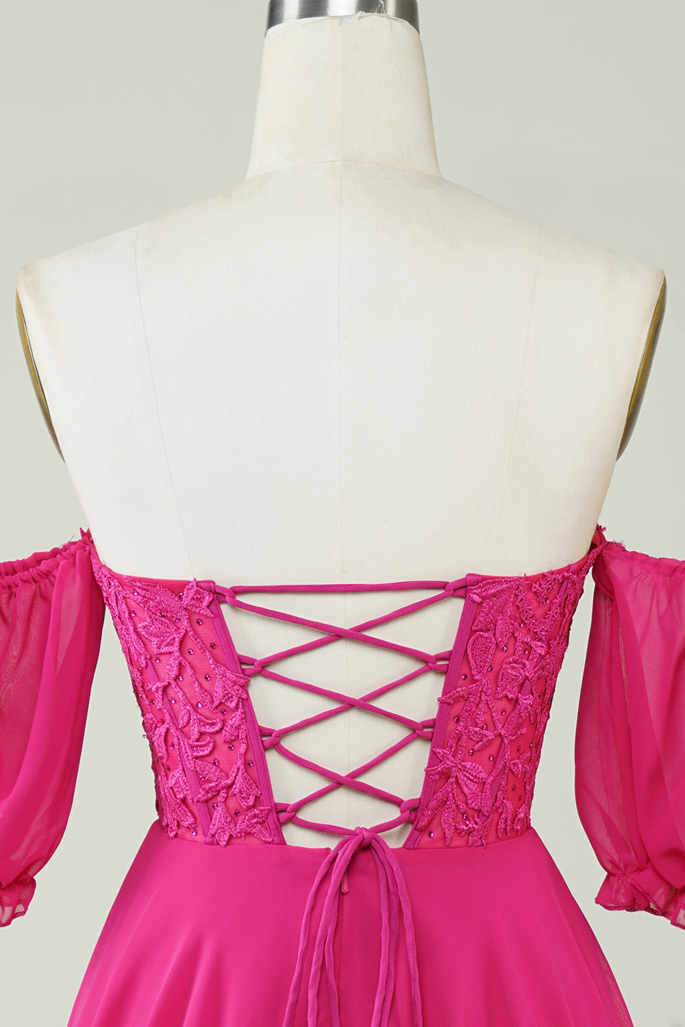 Fuchsia  A-Line CorsetChiffon Short Homecoming Dress with Lace