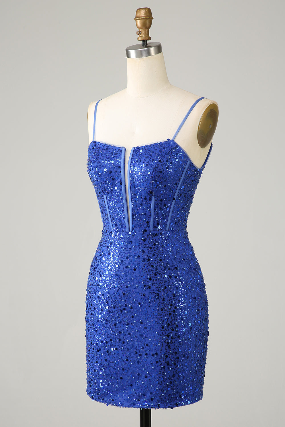 Sparkly Royal Blue Bodycon Spaghetti Straps Homecoming Dress