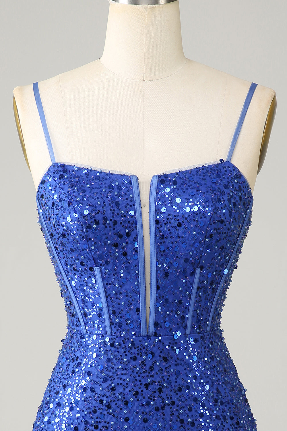 Sparkly Royal Blue Bodycon Spaghetti Straps Homecoming Dress