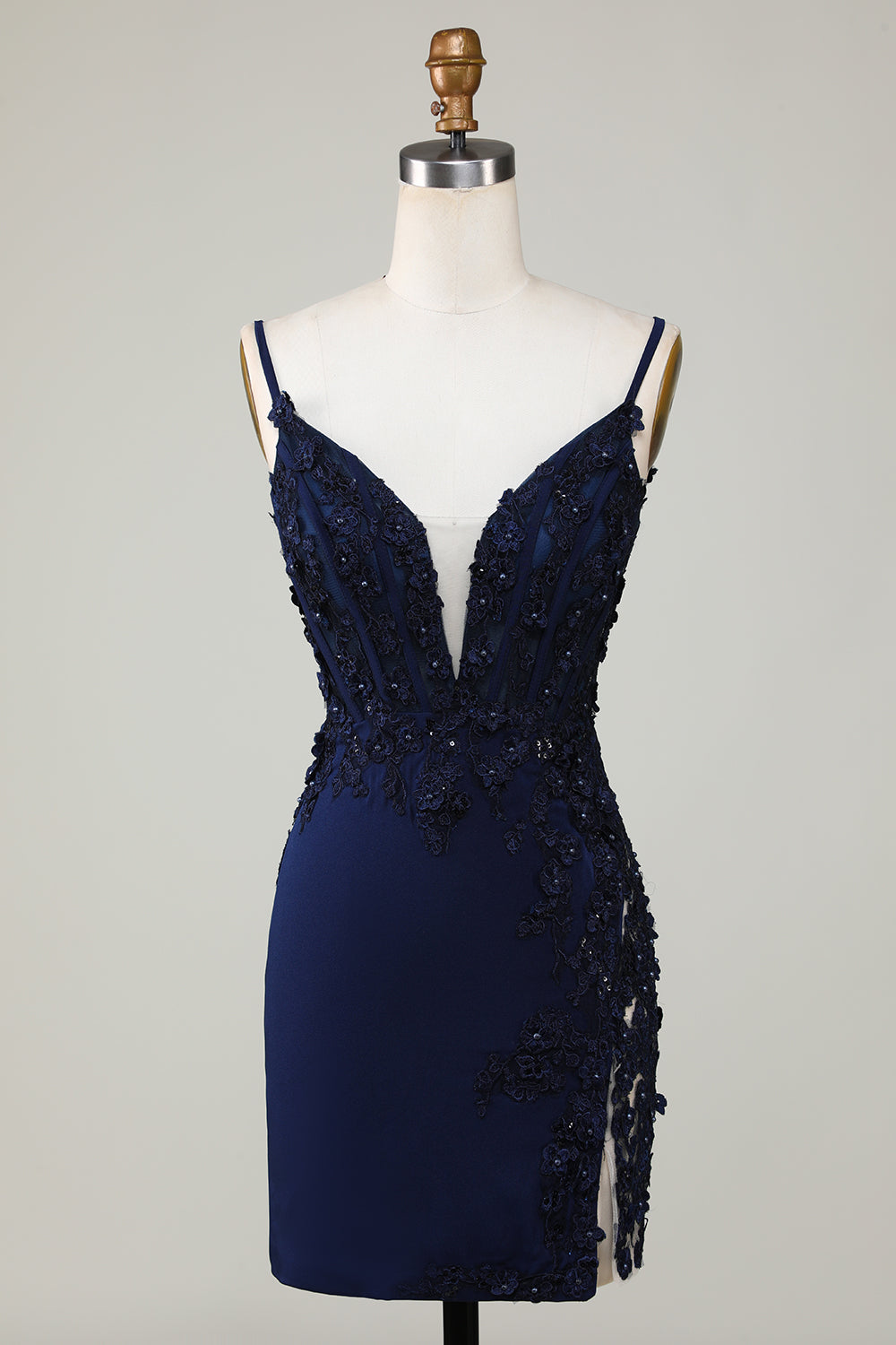 Sparkly Navy Tight Corset Short Homecoming Dress with Lace