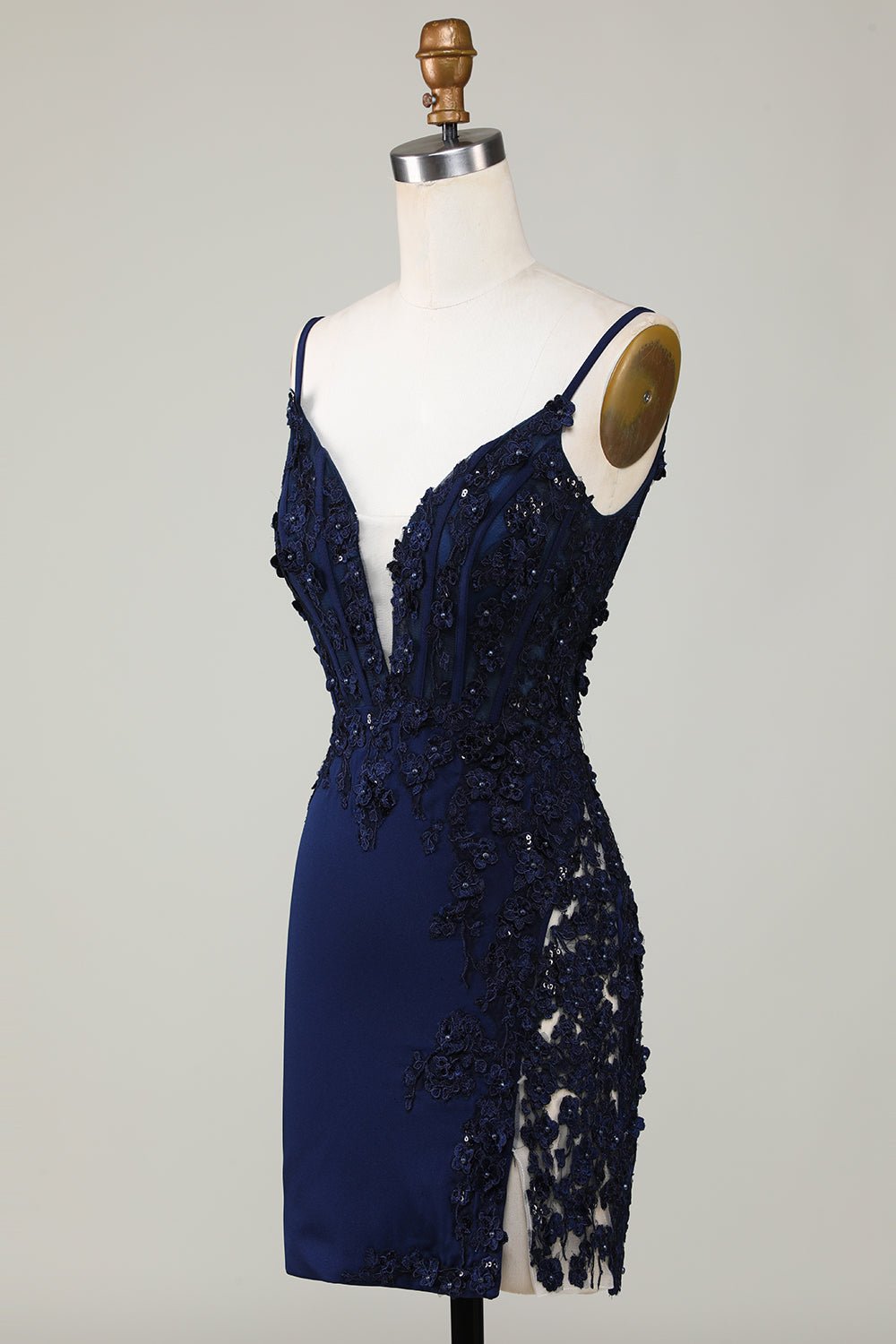 Sparkly Navy Tight Corset Short Homecoming Dress with Lace